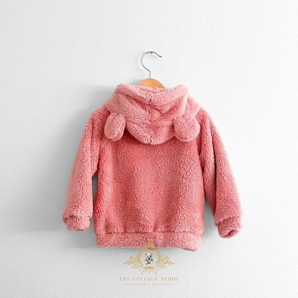 NWT Cute Baby & Toddler Teddy Bear Plush Hoodie Jacket Winter Coat Pink 12-24M